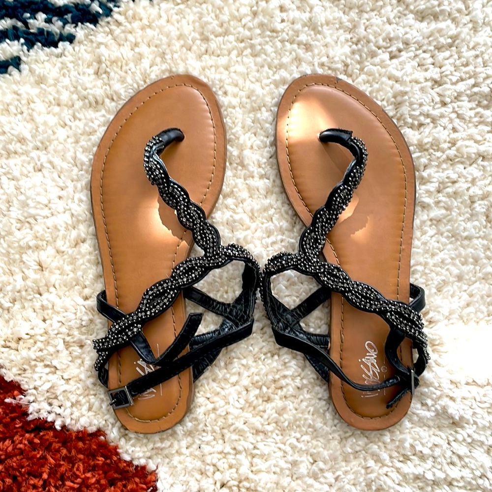 Black sandals with rhinestones size 6.5 gently used